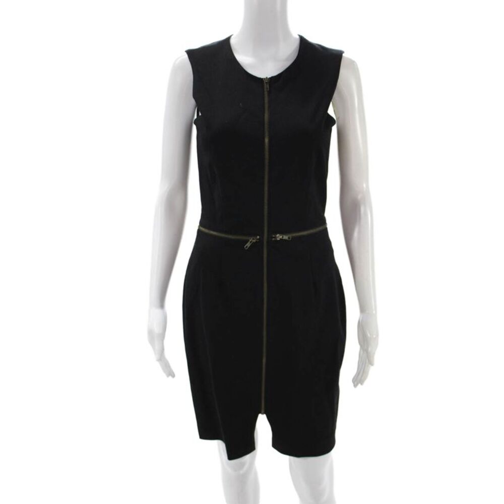 Amy Matto Women Sheath Dress Black Sleeveless Round Neck Zip Short Size 6